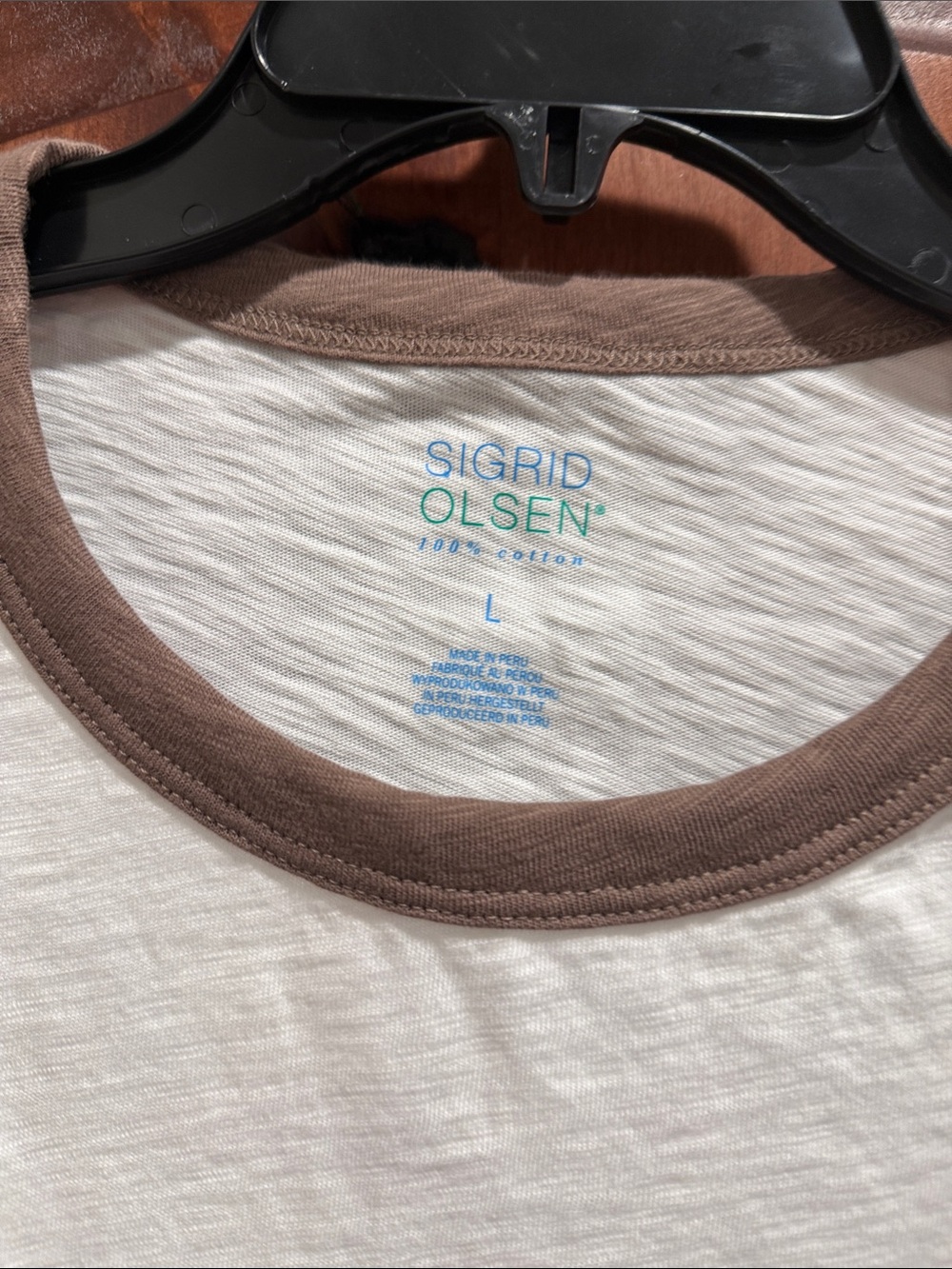 Sigrid Olsen White Tank with Brown Trim - Sleeveless Ringer Top - Picture 2 of 3
